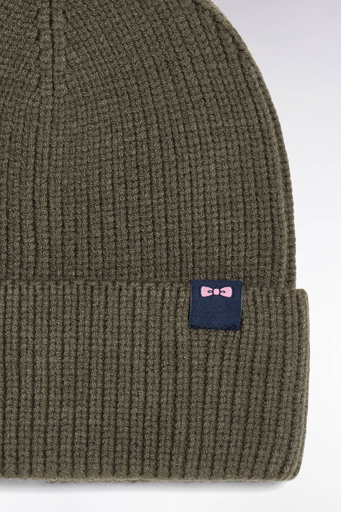 Khaki ribbed knit hat - Image 2