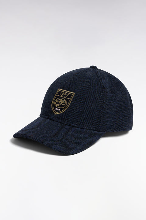 Gray herringbone wool cloth cap with crest patch - Image 1