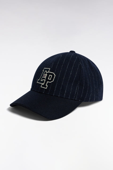 Casquette bimatière en drap de laine rayé marine patch EP - Image 1