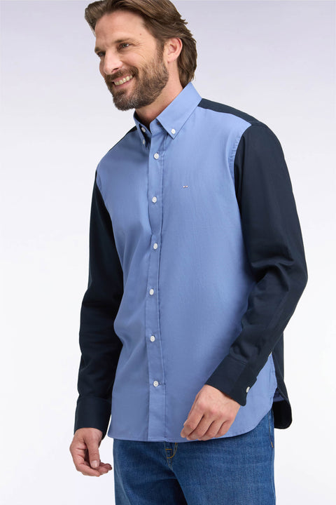 Two-tone cotton oxford sky patch back straight cut shirt - Image 1