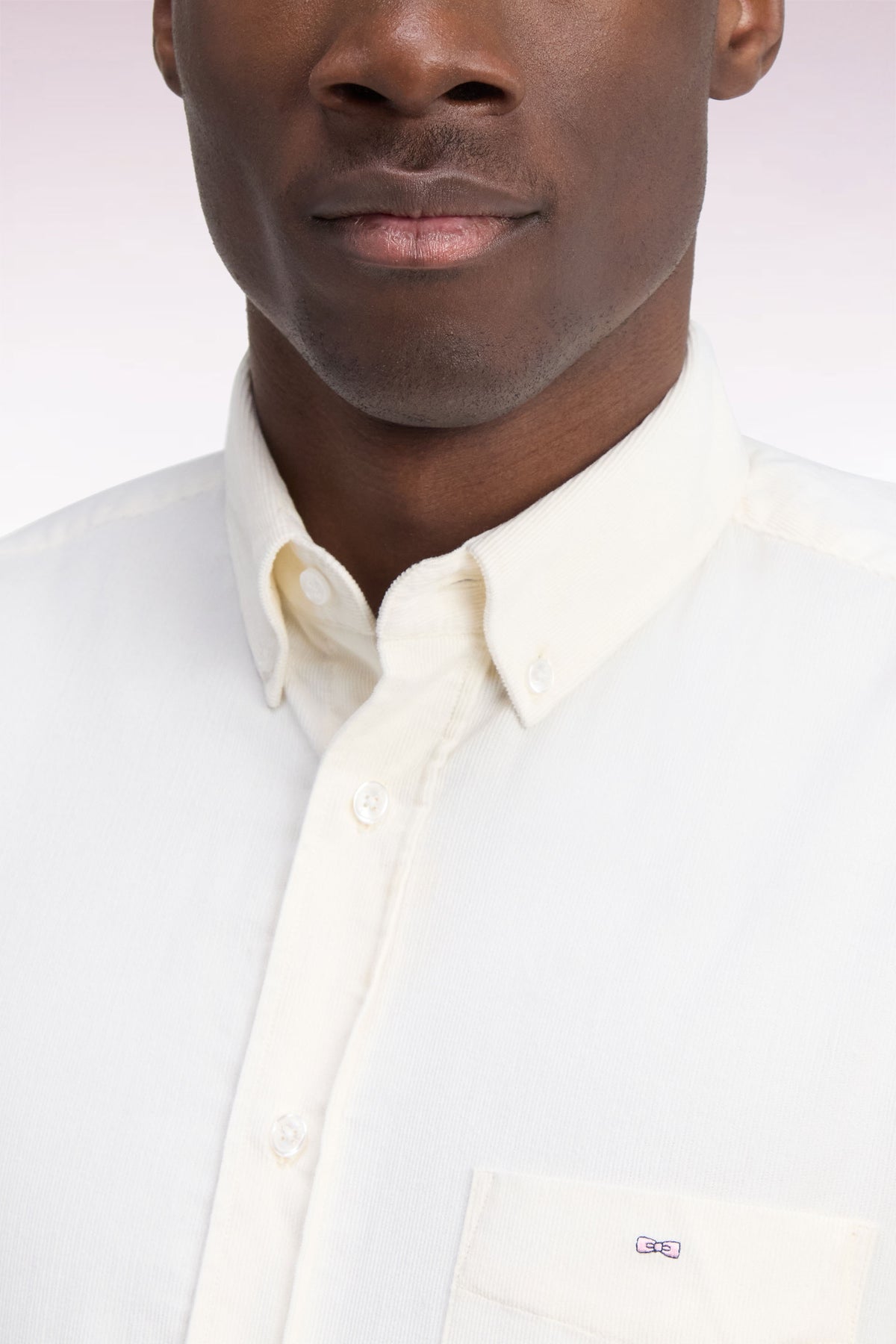 Straight cut ecru ribbed cotton shirt