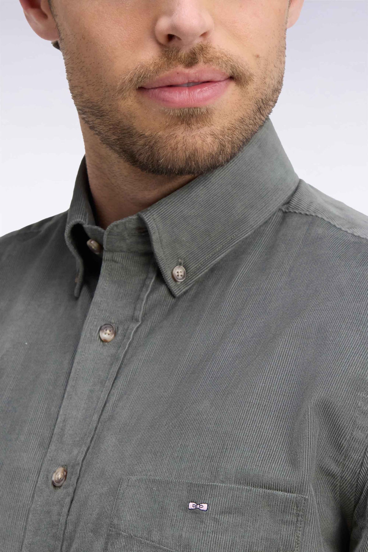 Straight-fit khaki ribbed cotton shirt