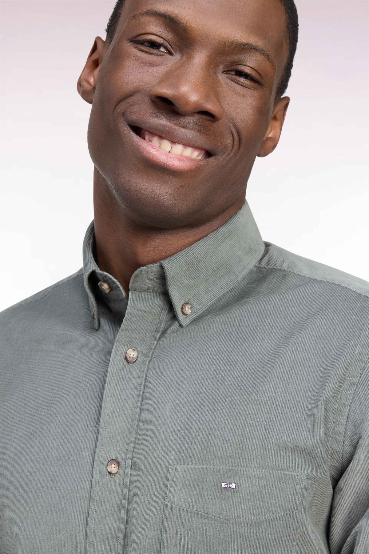 Olive green ribbed cotton straight fit shirt