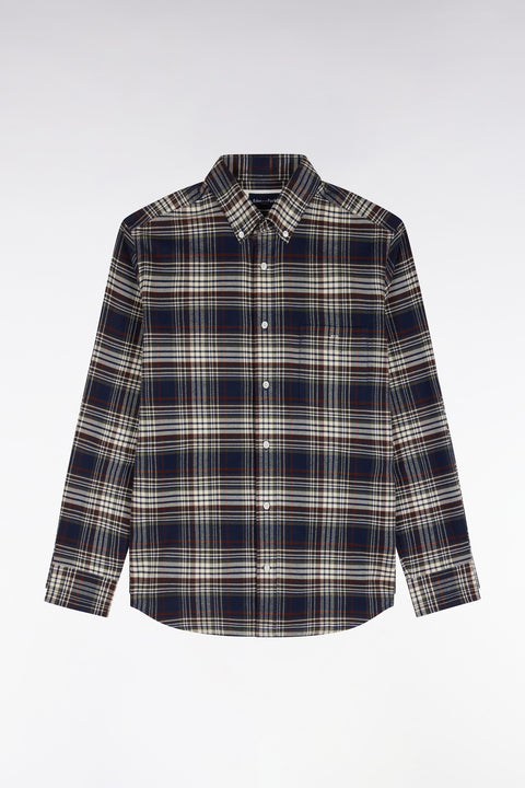 Straight-fit navy checked cotton flannel shirt - Image 2