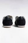 Low-top dual-material sneakers in navy leather and suede