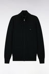 Straight cut black wool and cotton zipped cardigan