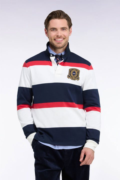 Long-sleeved navy striped jersey with badge embroidery - Image 3