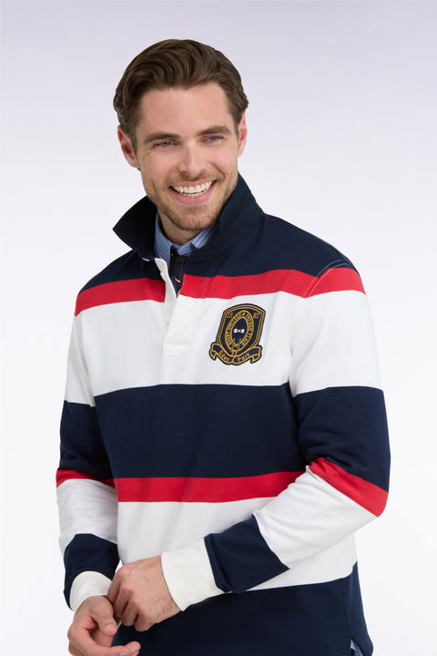 Long-sleeved navy striped jersey with badge embroidery - Image 1