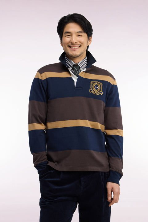 Brown striped long-sleeved jersey with badge embroidery - Image 3