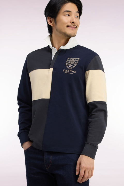 Long-sleeved jersey in gray tricolor combed cotton jersey, straight cut - Image 1