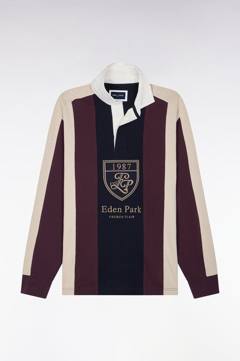 Long-sleeved straight-cut burgundy striped cotton jersey - Image 2