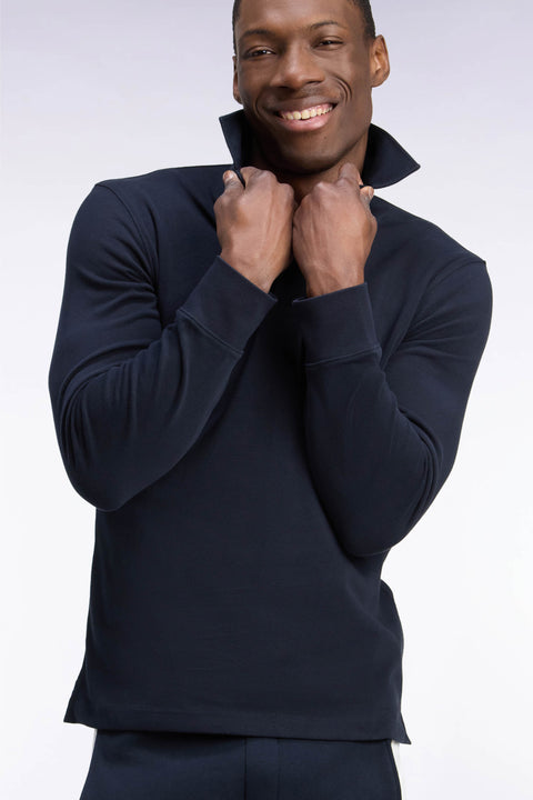 Long-sleeved jersey in embroidered navy cotton jersey - Image 1