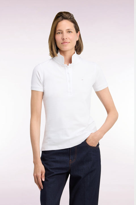 Polo manches courtes en coton stretch blanc coupe ajustée - Image 3