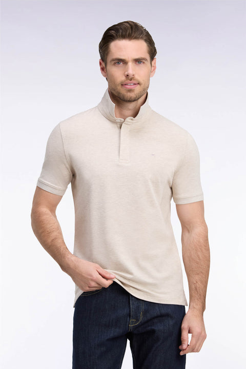 Polo manches courtes en coton stretch beige coupe ajustée - Image 3