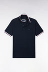 Short-sleeved polo shirt in navy cotton pique straight cut