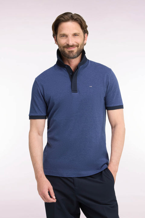 Polo manches courtes en coton bleu et marine coupe droite - Image 3