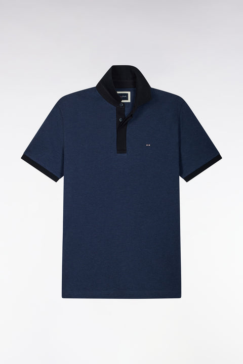 Polo manches courtes en coton bleu et marine coupe droite - Image 2