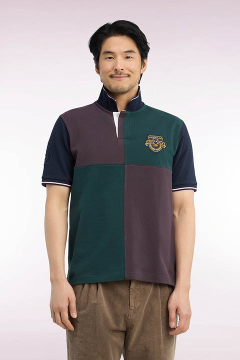 Polo manches courtes en coton à cadrans et broderie écusson coupe droite - Image 3