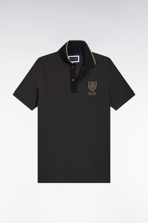 Polo manches courtes en coton gris foncé à écusson coupe droite - Image 2