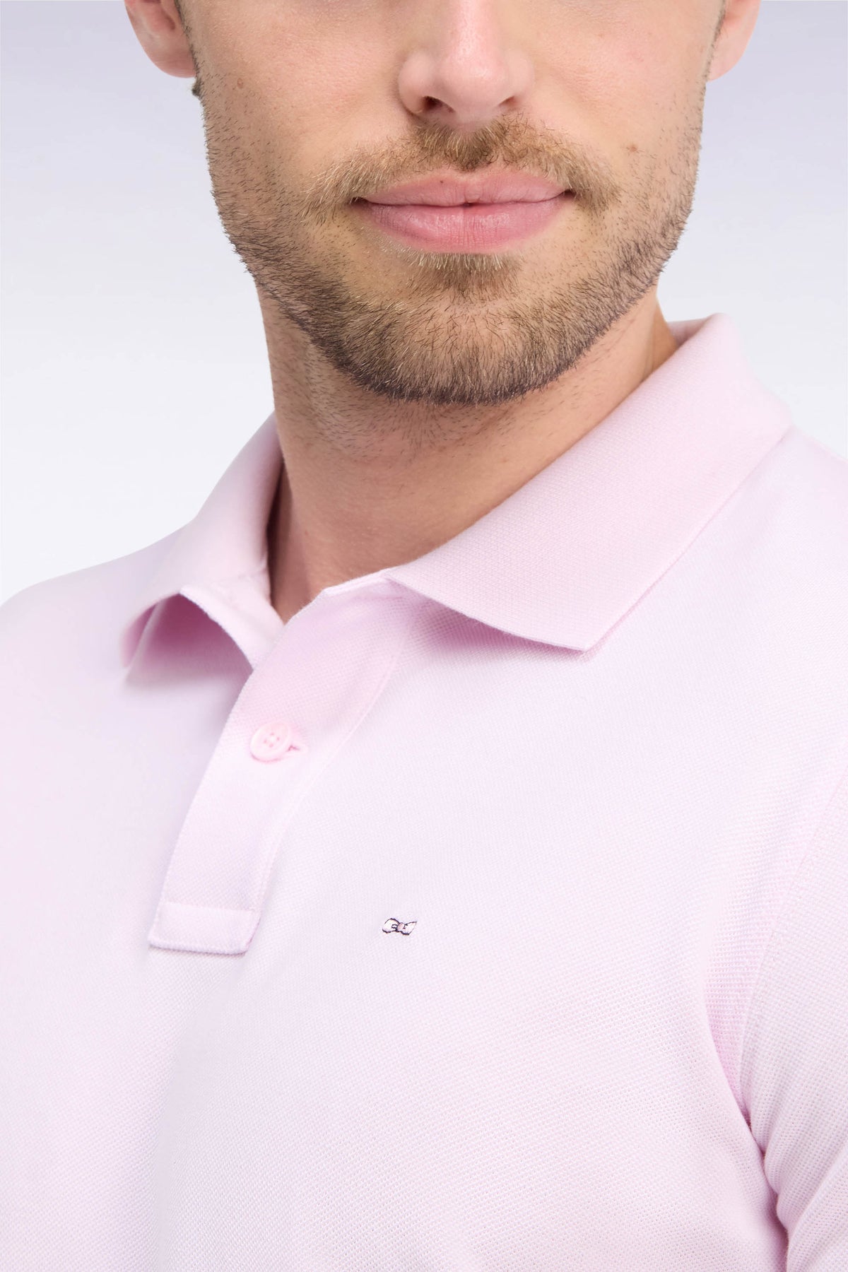 Long-sleeved straight-cut pink Pima cotton polo shirt