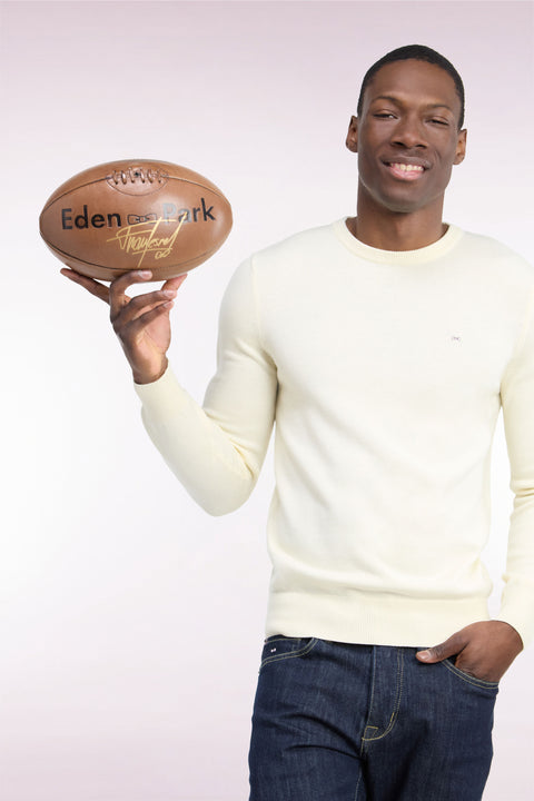 Round neck sweater in ecru wool and cotton, straight cut - Image 1