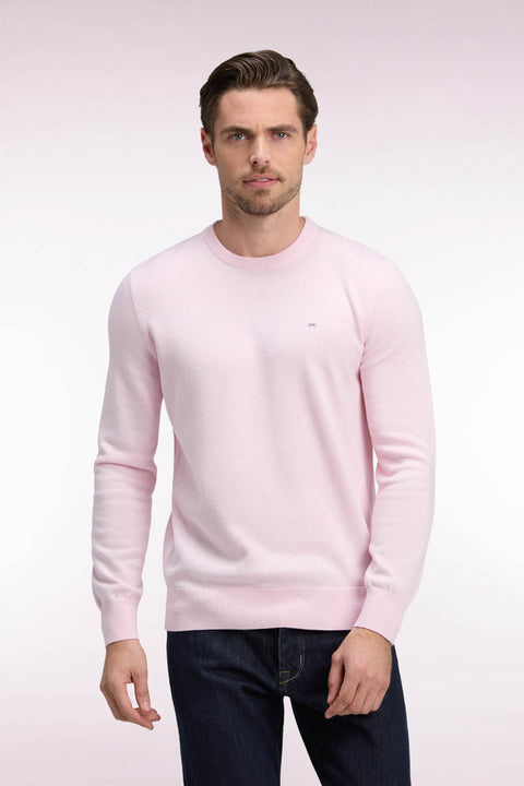 Round neck sweater in pink wool and cotton, straight cut - Image 3
