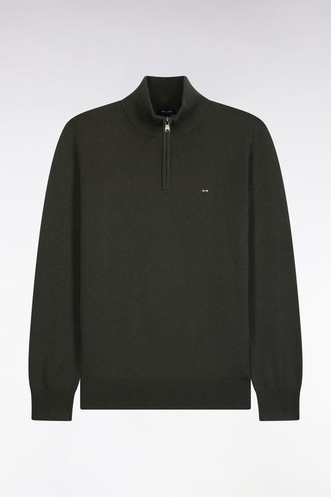 Straight cut khaki wool and cotton trucker neck sweater - Image 2