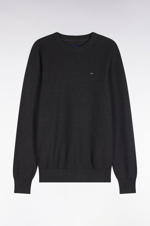 Pull col rond en coton gris foncé coupe droite - Image 2