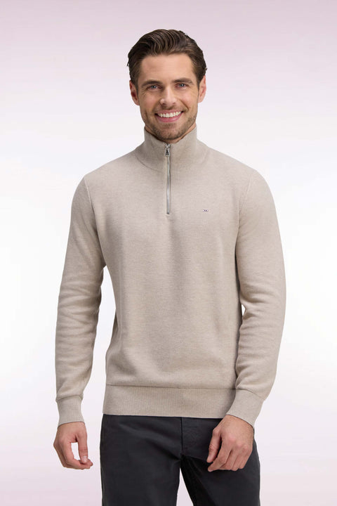 Pull col camionneur en coton beige coupe droite - Image 3