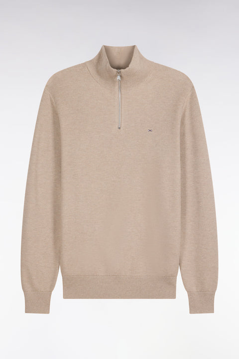 Pull col camionneur en coton beige coupe droite - Image 2