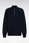 Straight cut navy cotton trucker neck sweater
