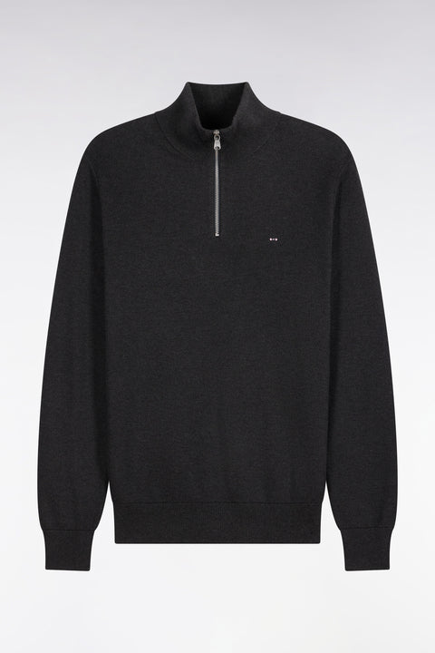 Pull col camionneur en coton gris foncé coupe droite - Image 2