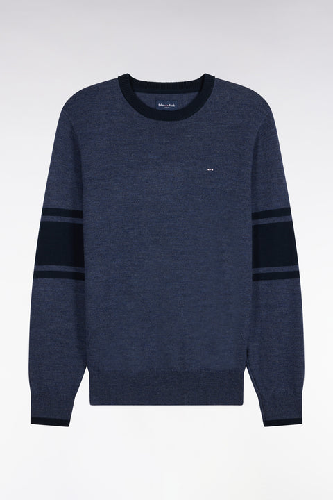 Round-neck sweater in navy merino wool jersey - Image 2