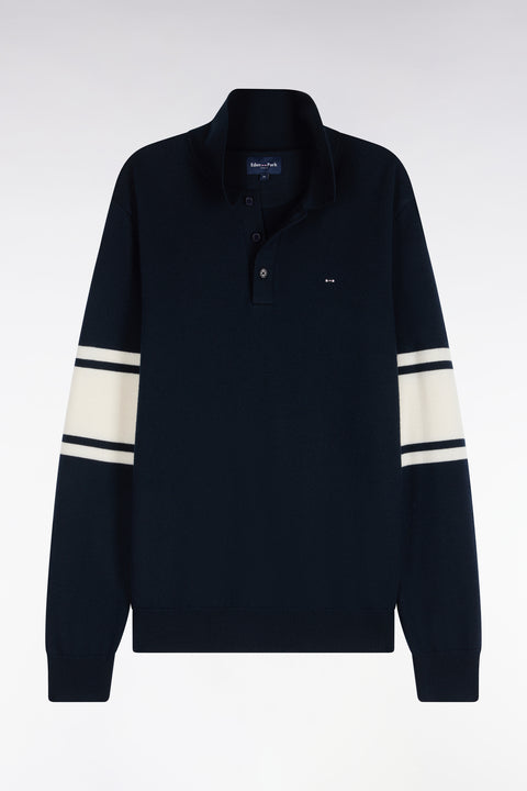Polo collar sweater in navy merino wool jersey - Image 2