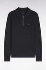 Dark gray cotton and viscose zipped polo neck sweater, straight cut