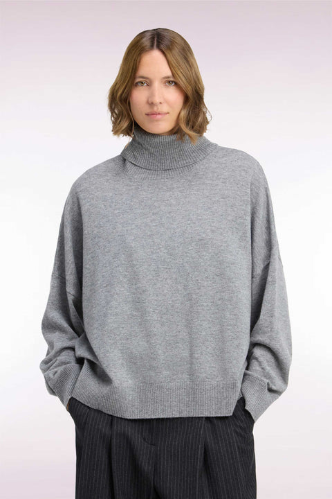 Pull col roulé en laine vierge et cachemire gris - Image 3