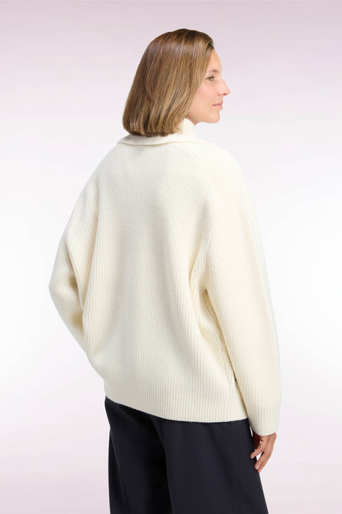 Pull vareuse en laine écru coupe droite - Image 3