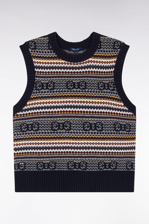 Pull sans manches en laine et coton marine - Image 2