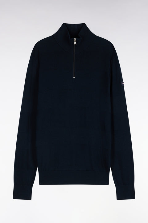 Golf sweater with zipped high collar in cotton and navy viscose, straight cut - Image 2