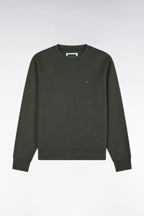 Sweatshirt à col rond en molleton coton kaki coupe droite - Image 2