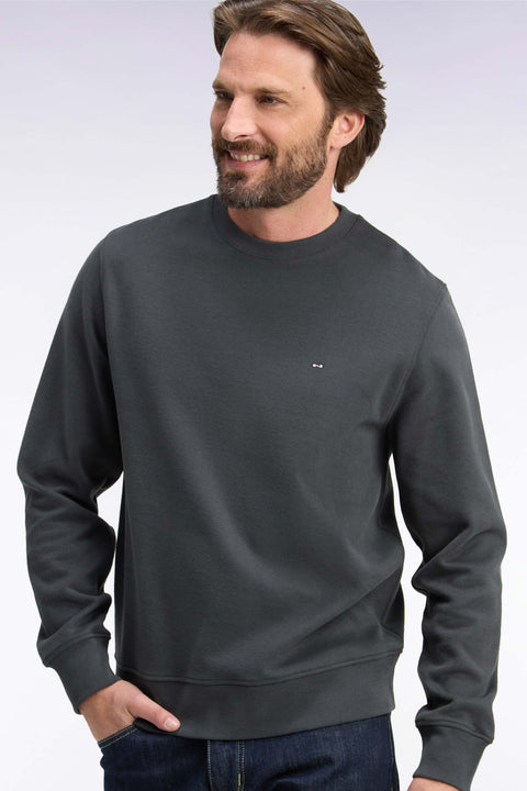 Sweatshirt à col rond en molleton coton kaki coupe droite - Image 1