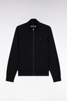 Zipped sweatshirt in black cotton fleece, straight cut