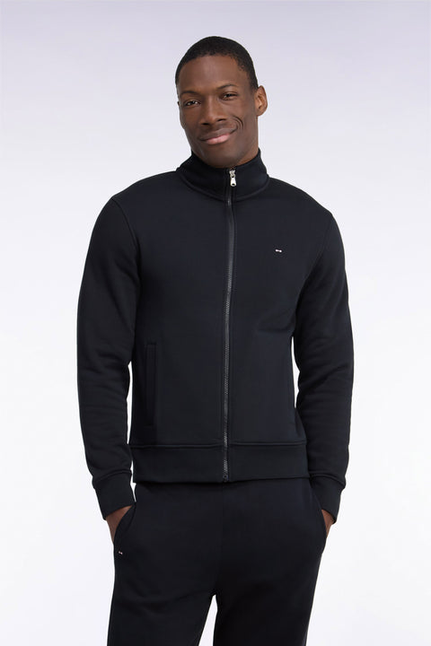 Straight cut black cotton trucker neck zipped sweatshirt - Image 3