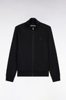 Straight cut black cotton trucker neck zipped sweatshirt