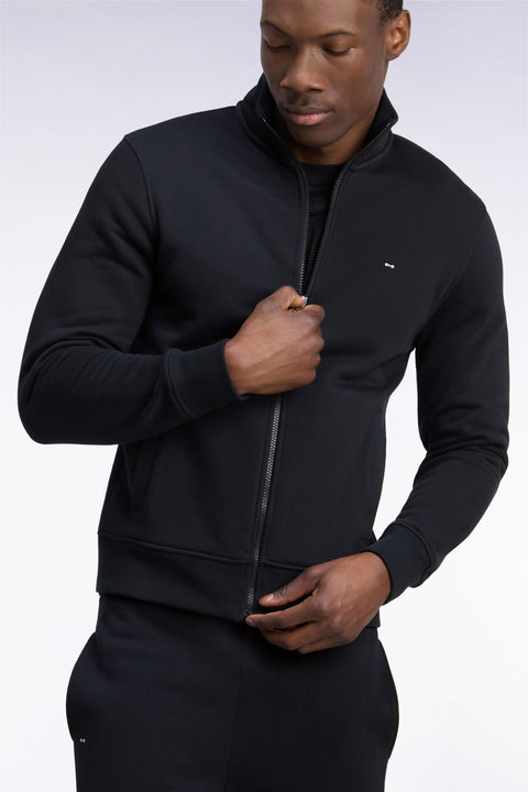 Straight cut black cotton trucker neck zipped sweatshirt - Image 1