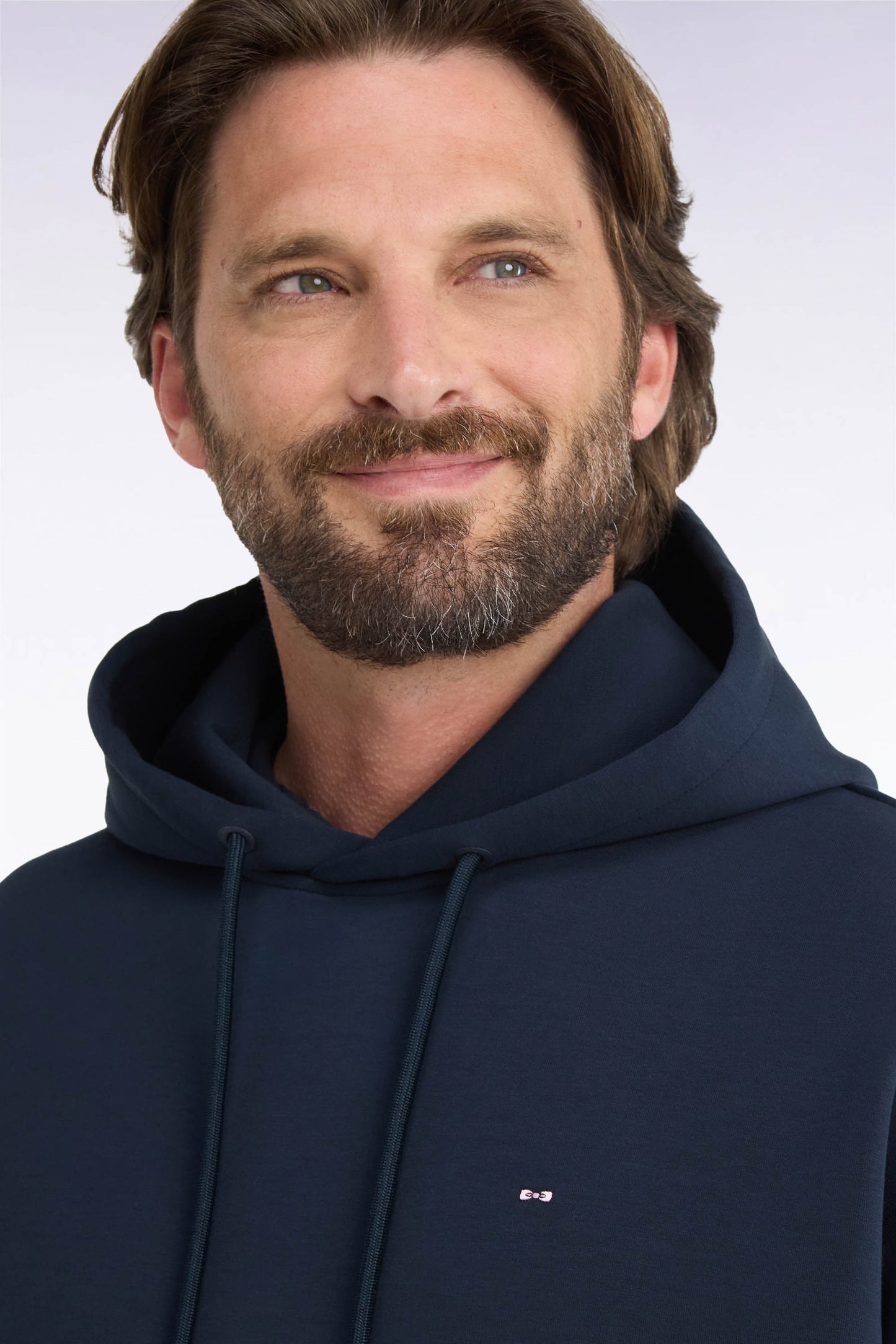 Sweatshirt à capuche unisexe en interlock marine coupe loose