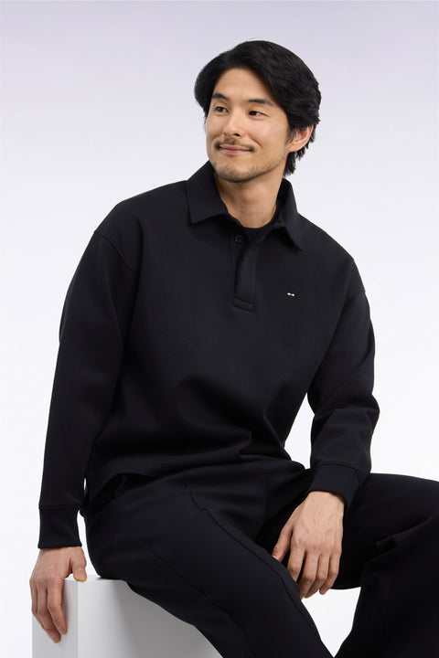 Sweatshirt unisexe à col maillot en interlock de coton noir - Image 2