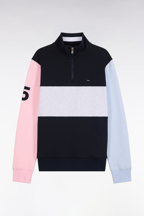 Straight cut cut-out navy cotton trucker neck sweatshirt - Image 2