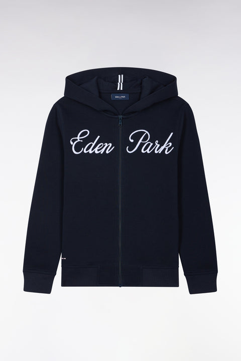Sweatshirt à capuche zippé marine broderie Eden Park coupe droite - Image 3