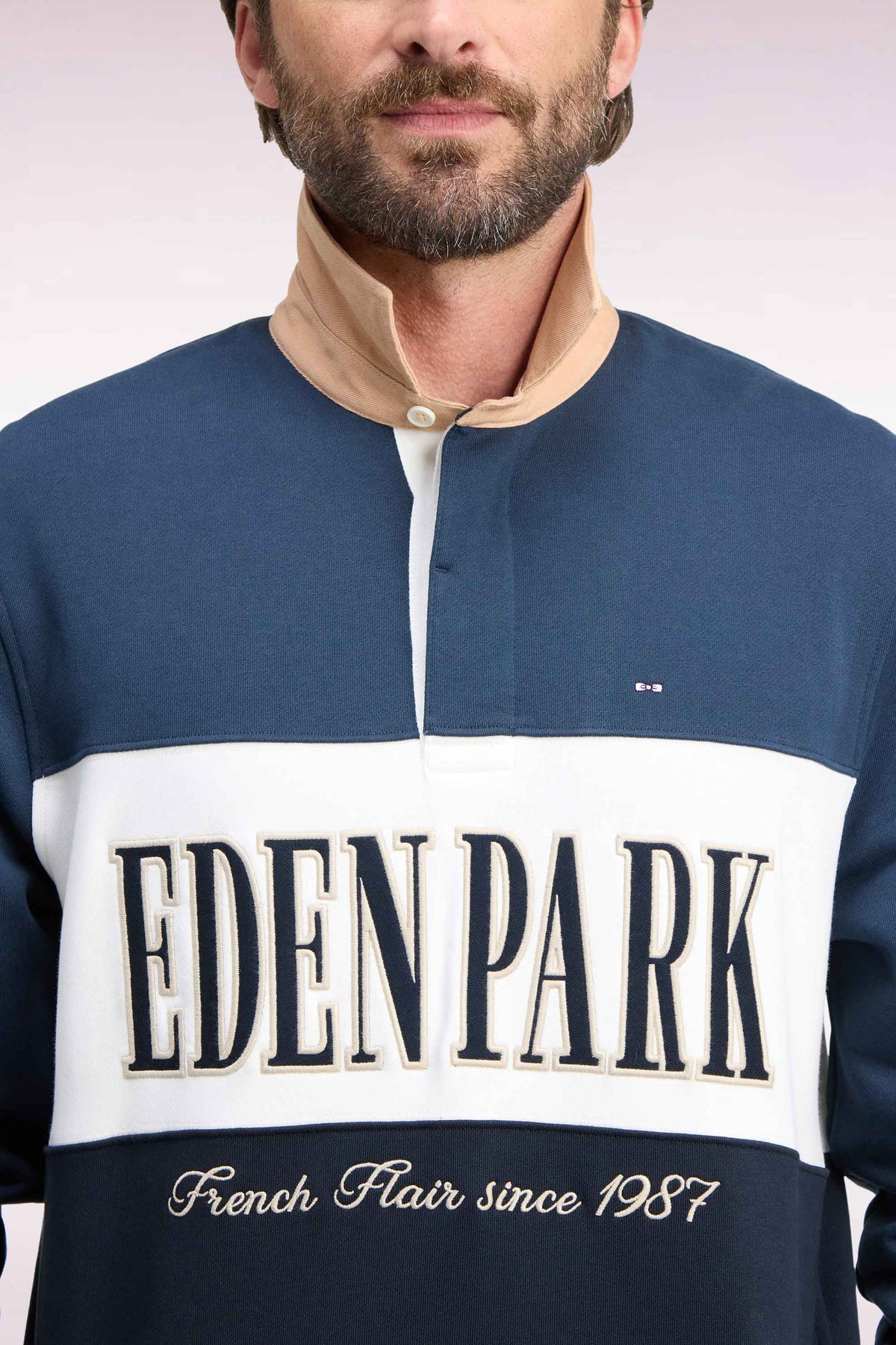 Gray straight cut polo collar zipped sweatshirt
